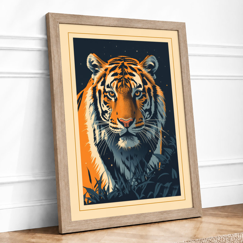 Tiger in Night Japandi - Framed Print, Oak, A3 - 42.0 x 29.7 cm