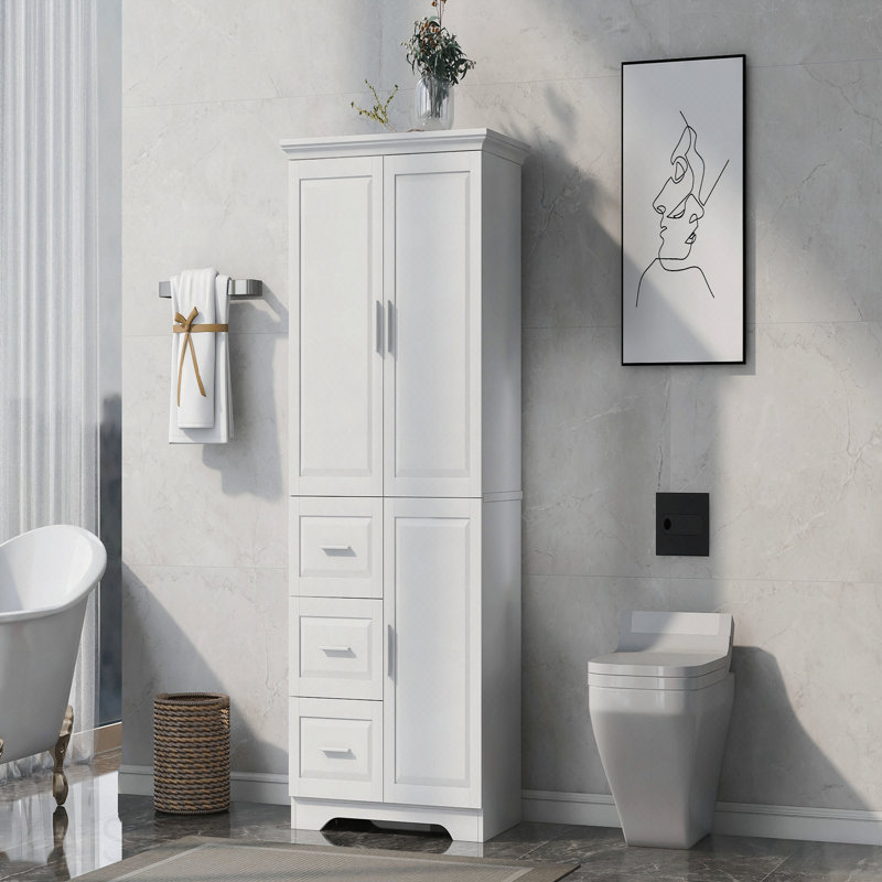 Armoire de rangement haute et large avec portes pour salle de bain / bureau, trois tiroirs, blanc (ancien numéro de référence: N725p331357k / Wf299285aak)
