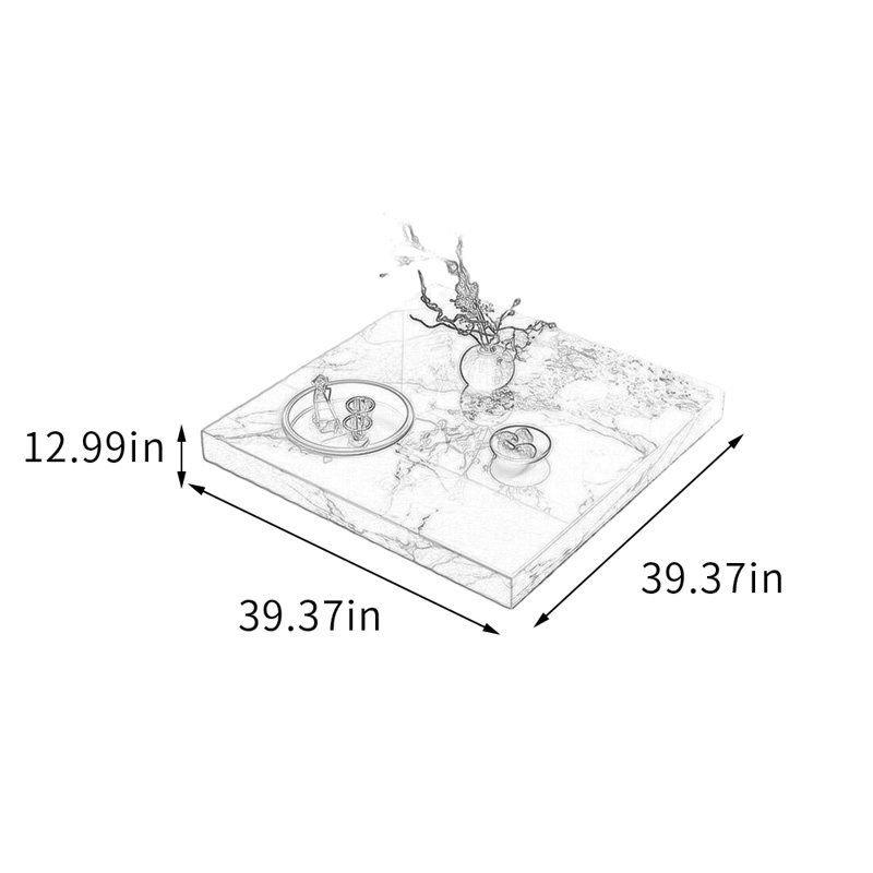 Table basse en ardoise avec tiroir et plateau Minimalisme, H 12,99 po x L 39,37 po x l 39,37 po, Blanc