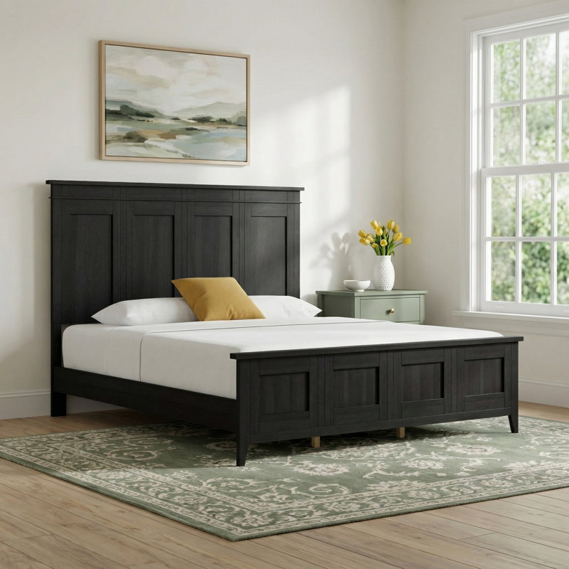 Mya Panel Bed, Black, Queen