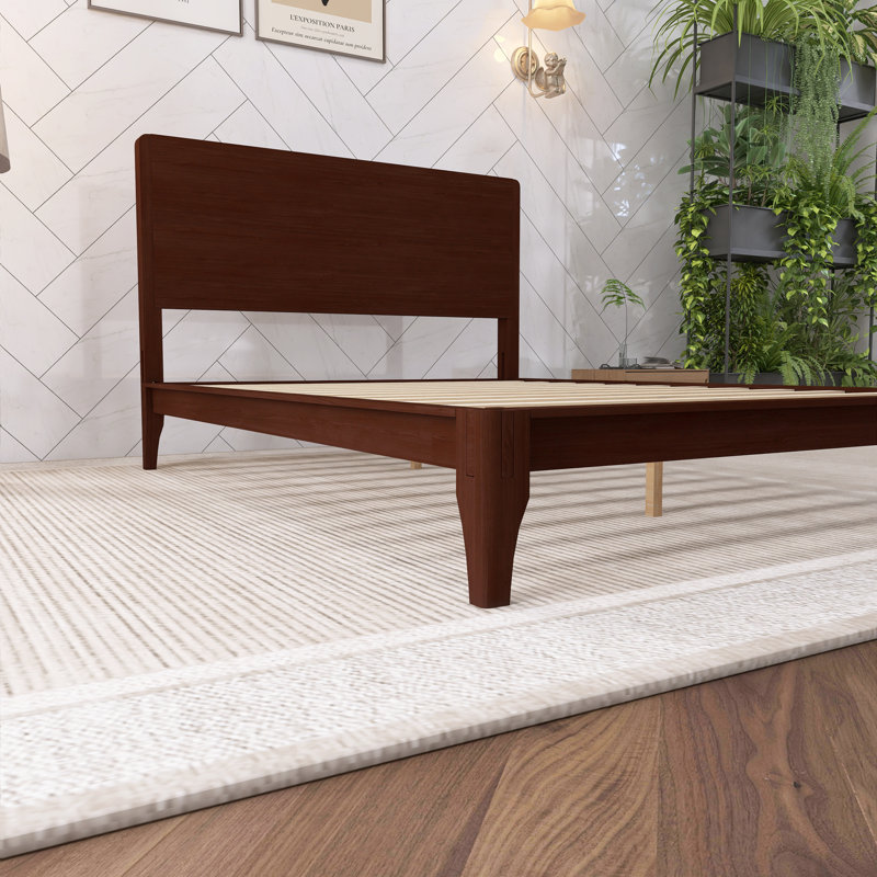 Lit plateforme double en bois de bambou chocolat, Double, Brun