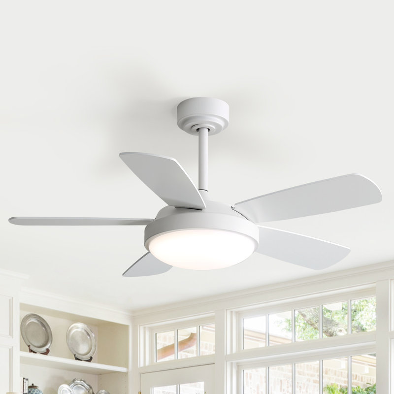 Julice 42" 5-Blade Modern Ceiling Fan With Tri-Color LED Light Source, Silent Motor, Remote Controller, White