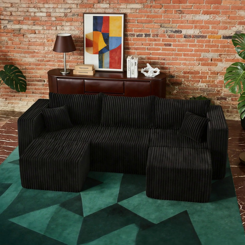 Canapé modulaire compact en velours côtelé modulaire compact avec un style minimaliste moderne, Tissu noir