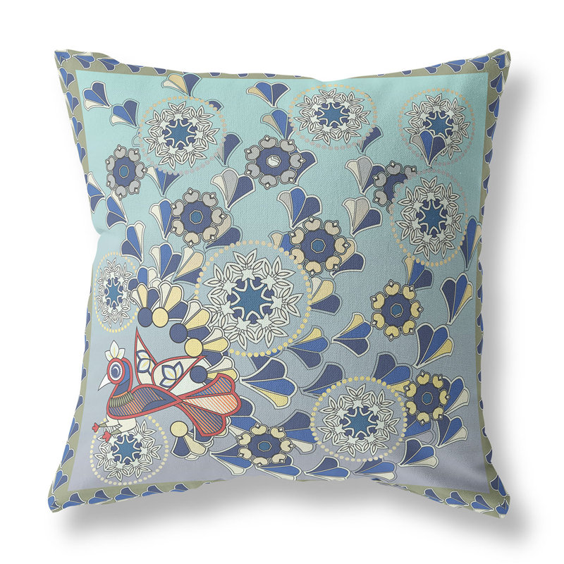 Coussin décoratif à motif floral 16 po x 16 po, Turquoise