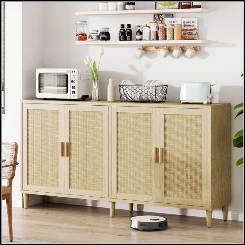 Buffet 70 po en rotin avec tablettes réglables, idéal pour le rangement dans la cuisine, le salon et la salle à manger
