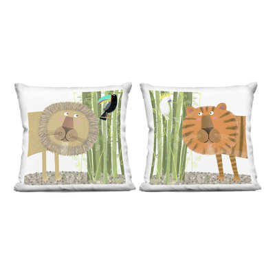 Bamboo Trees & Animals 2 Piece Decorative Printed Throw Pillow Set, design by Carla Daly