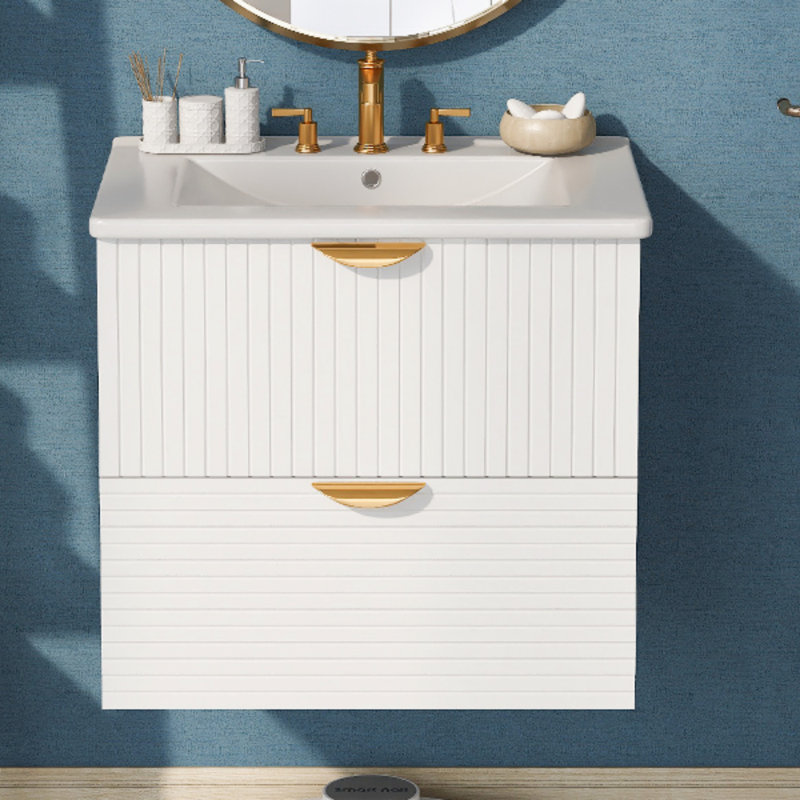 Meuble-lavabo mural 24 po avec 2 tiroirs, Blanc