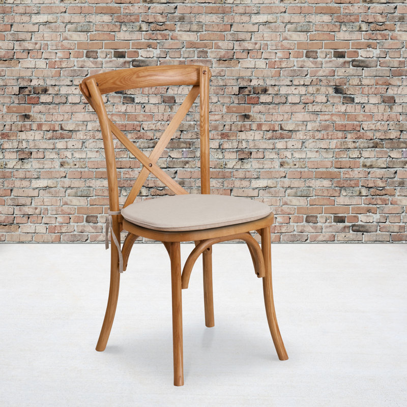 Arquit Series Stackable Wood Cross Back Bistro Dining Chair with Cushion, Oak, 2