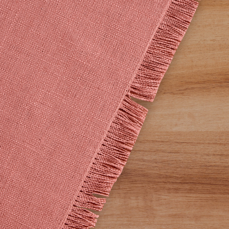 Fringe - 100% Pure Linen Table Runner, Dusty Rose, 108" x 0.3" Rectangle