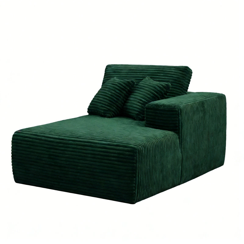 Modern Corduroy Upholstered Right Arm Facing Chaise Lounge, Deep Seat Modular Sectional Piece