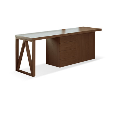 Bureau rectangulaire brun en bois massif avec 4 tiroirs