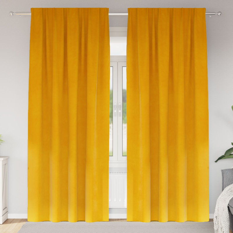Curtains Polyester 140Cm Sound-Absorbing, 140cm Width x 225cm Drop, Mustard