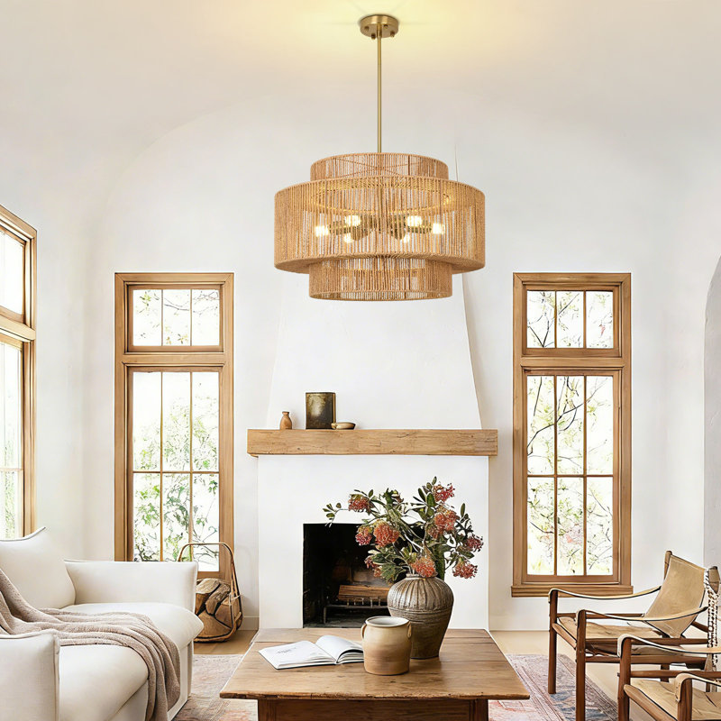 Boho Rattan Chandelier Light Fixture
