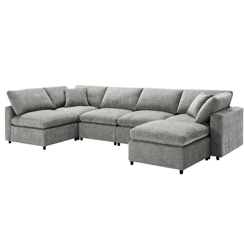 Lit en chenille 6 places, modulaire avec, combinaison, coussin en éponge, économiseur d'espace dans le salon, canapé modulaire gris, convertible en canapé-lit, rembourré Essential, épargnant,