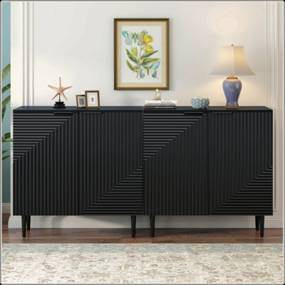 Set of 2 Modern Minimalist Side Cabinets, Buffet Sideboard Cabinet - Adjustable Shelves, Stylish Geometric Doors, Versatile TV Stand & Storage Solution