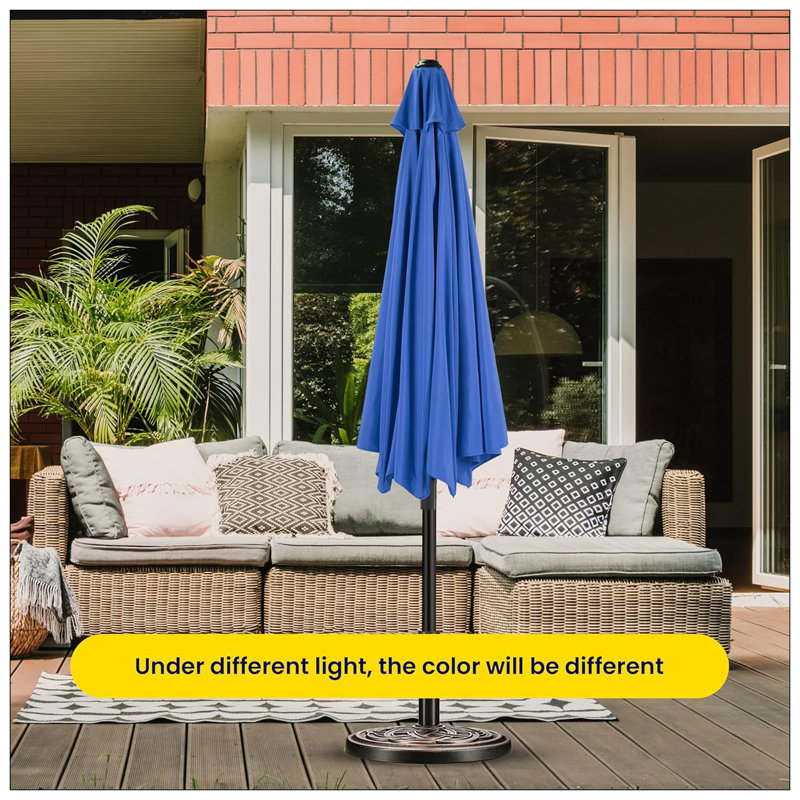 Parasol de patio extérieur 9 pi avec 8 nervures, parasols de table avec bouton-poussoir inclinable / manivelle, protection contre les rayons UV imperméable pour terrasse de jardin