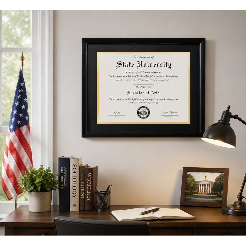 11x14 Diploma Picture Frame with Mat , Real Glass, Black Frame Black Mat