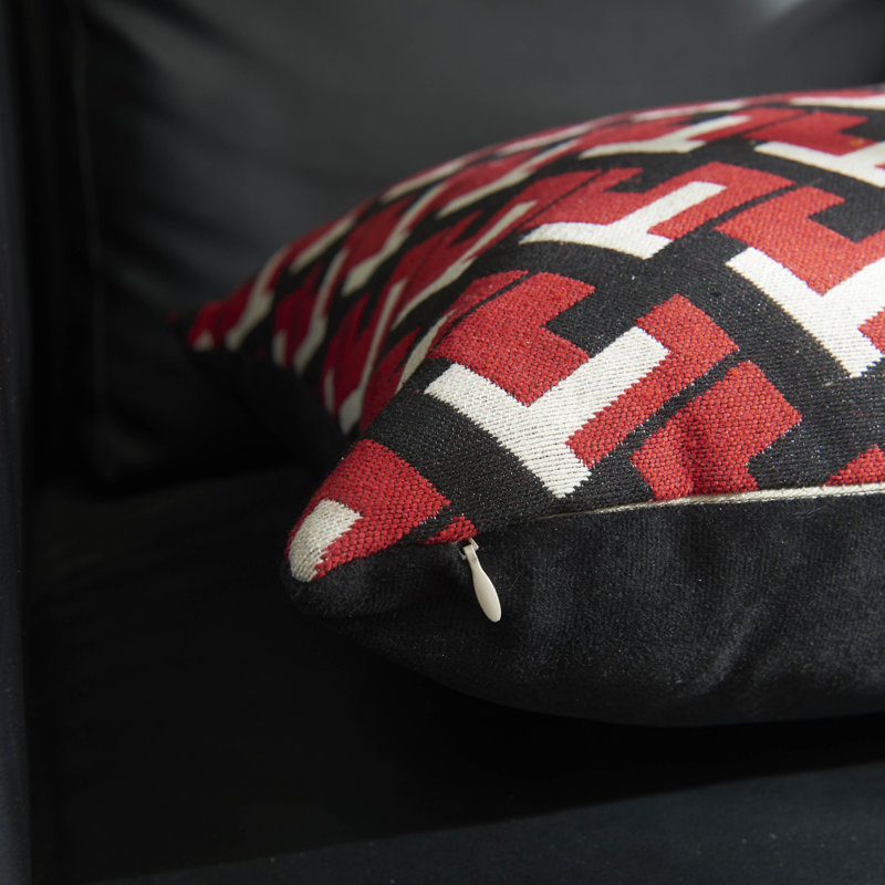 Black Geometric Modern Pillow Cover, Red/Black