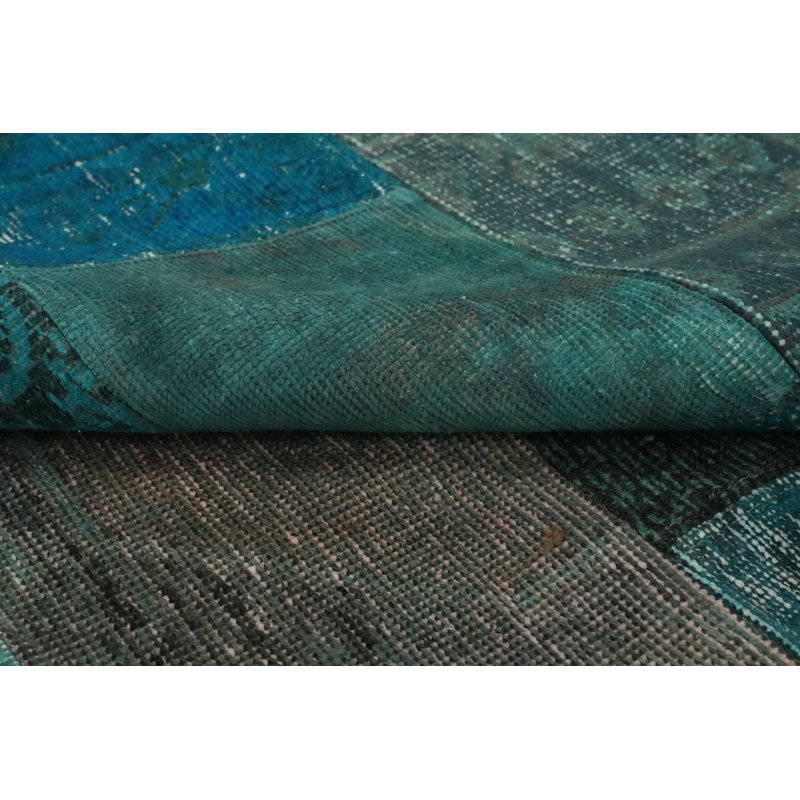 Distressed Wool Geometric Patchwork Area Rug 7x10