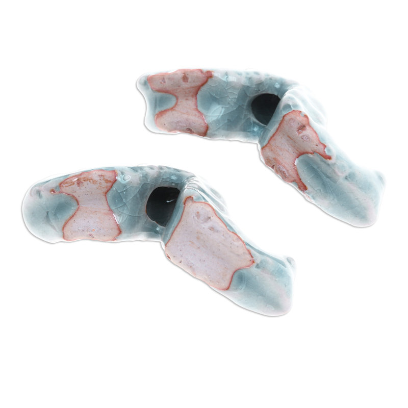  Handmade Serene Wiggles Celadon Ceramic Figurines (Pair)