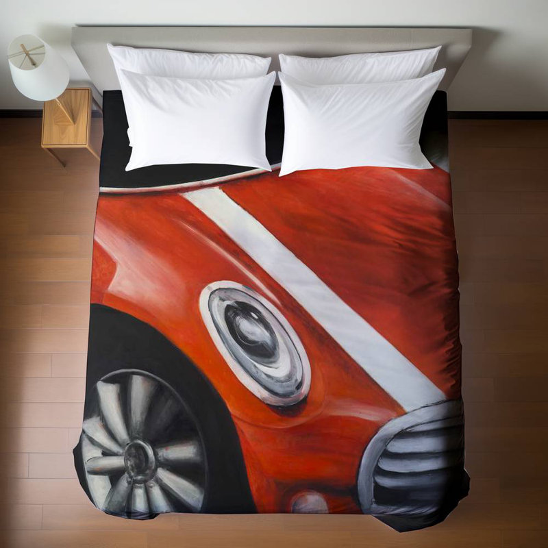 Housse de couette voiture rouge avec rayures blanches | Décoration intérieure contemporaine