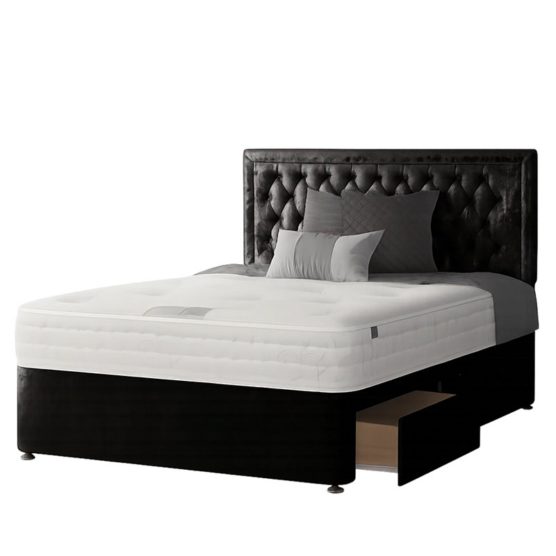 Fan Divan Bed Base, Super King (6'), 2 Foot-end Drawers, Black
