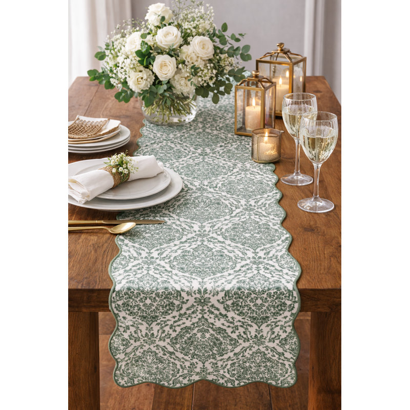 Chemin de table décoratif damassé Sage