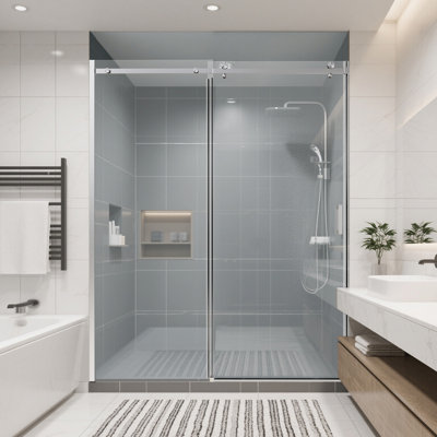 56-60" W * 74" H Frameless Single Sliding Shower Doors, Bathroom Sliding Shower Door, 5/16" (8mm) Thick SGCC Tempered Glass Door