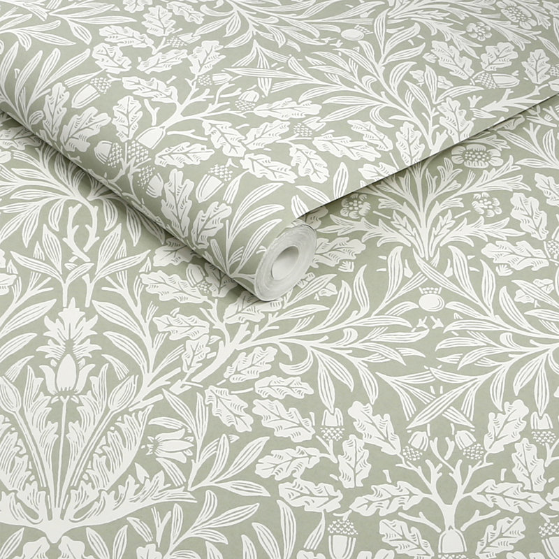 William Morris Acorn Sage Wallpaper, Green