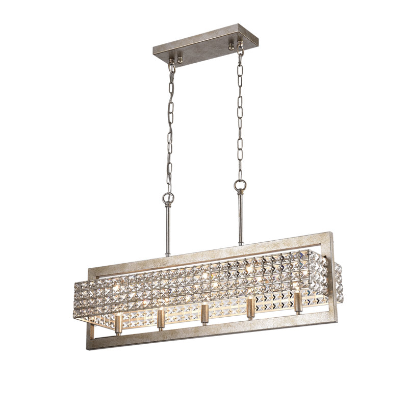 Lustre rectangulaire perlé 5 lumières Anantha, Argent antique