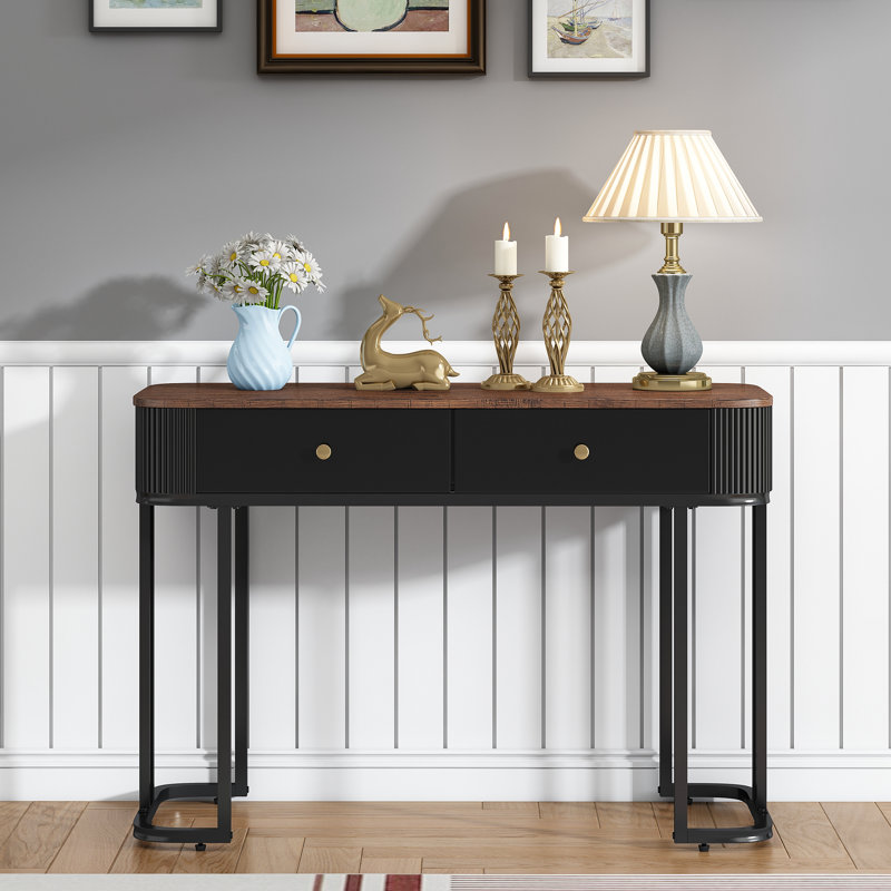 40.35" Console Table with Drawers, Brown, Black
