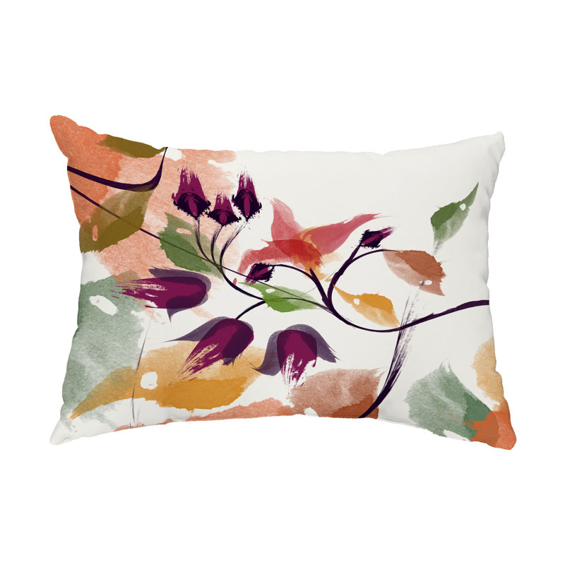 Floral Outdoor Reversible Throw Pillow, Red