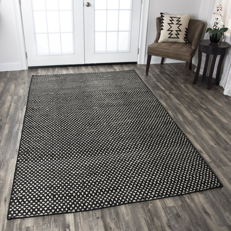 Tapis noir touffeté à la main à motif géométrique Allegan, Rectangle 5 pi x 8 pi