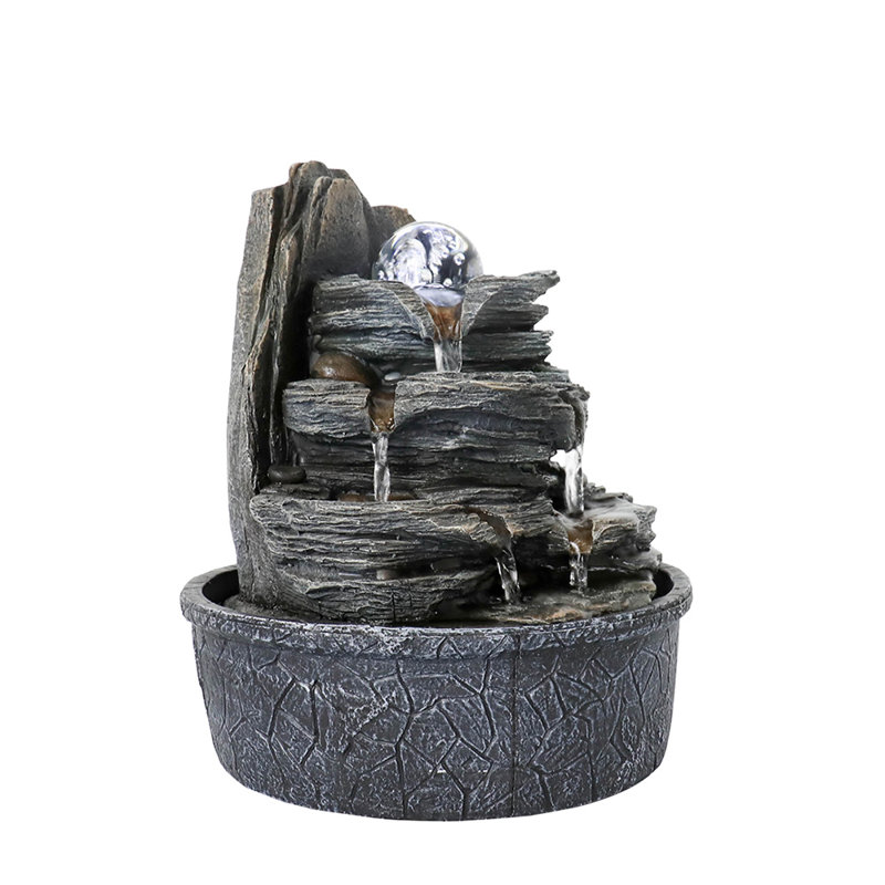 Fontaine de table d'intérieur avec fontaines à DEL avec boules roulées et empilage de roches empilées pour la maison et le bureau