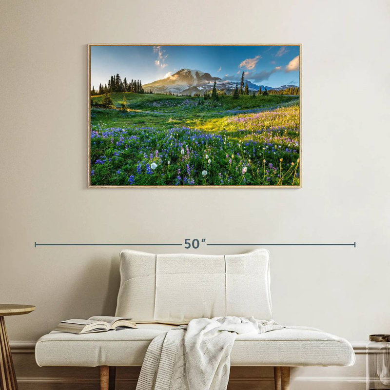 Le printemps au mont Rainier, Cadre flottant en bois naturel, 40 po x 27 po