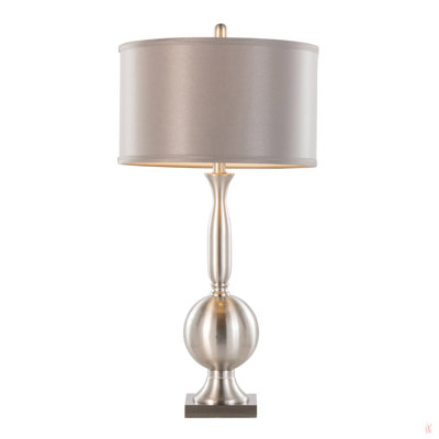Joan 30" Contemporary Metal Table Lamp In Brushed Nickel With Grey Satin Shade From Grandview Gallery - Set Of 2