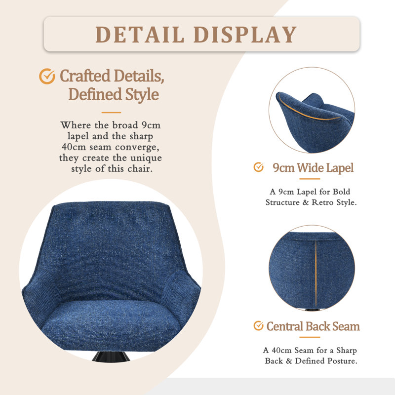 Gefjun 46cm H Upholstered Metal Armchair, Navy Chenille
