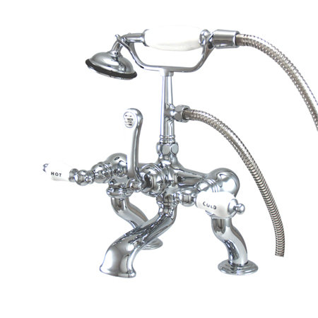 Hot Springs Triple Handle Deck Mounted Clawfoot Tub Faucet with Handshower