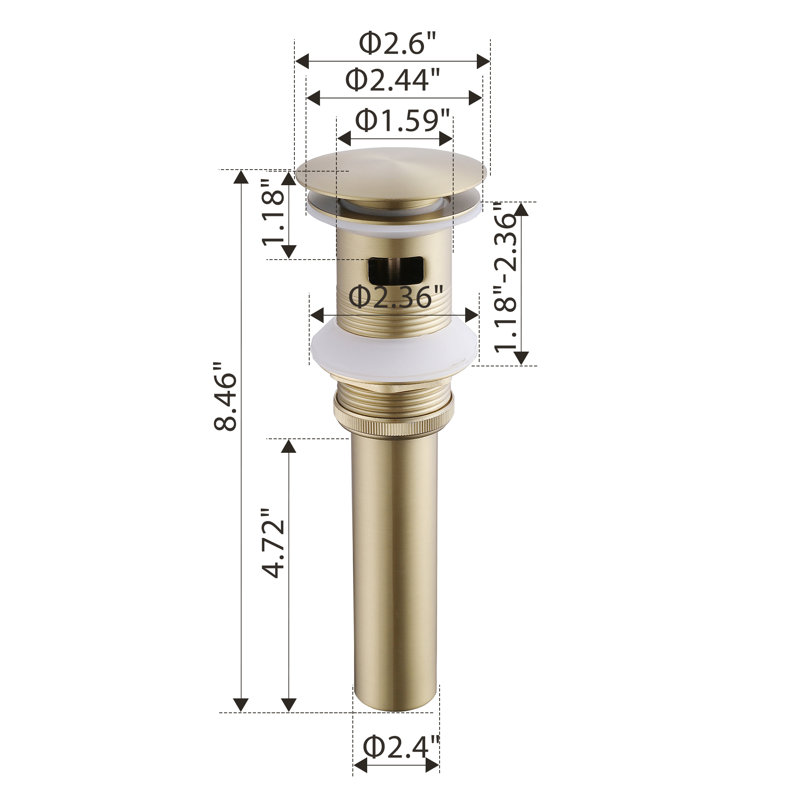Pop-Up Drain Stopper Bathroom Sink Drain With Overflow, Brushed Gold