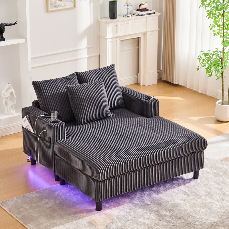 Velours côtelé inclinable avec 3 coussins, porte-gobelets de type + C, DEL et porte-gobelets. Convient pour la chambre à coucher. Le tissu en velours côtelé offre une expérience tactile moderne surdimensionnée