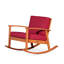 Élégante chaise berçante en eucalyptus, finition huilée naturelle, coussins bordeaux pour un bonheur extérieur-832023994