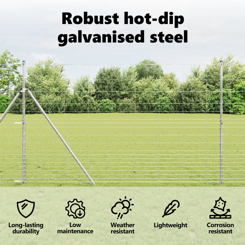 Vidaxl Field Fence Galvanised Steel, 150cm H x 2500cm W