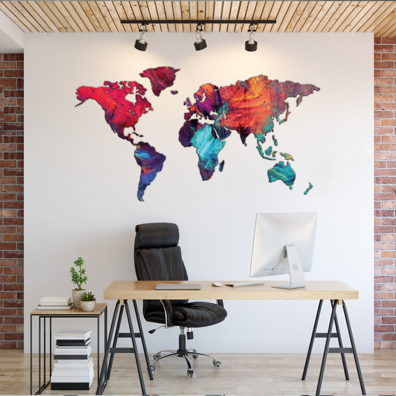 Giallobus - Mappa Del Mondo- Decorazione Da Parete In Legno MDF - Quadri Moderni Soggiorno, Black, 72cm H x 130cm W