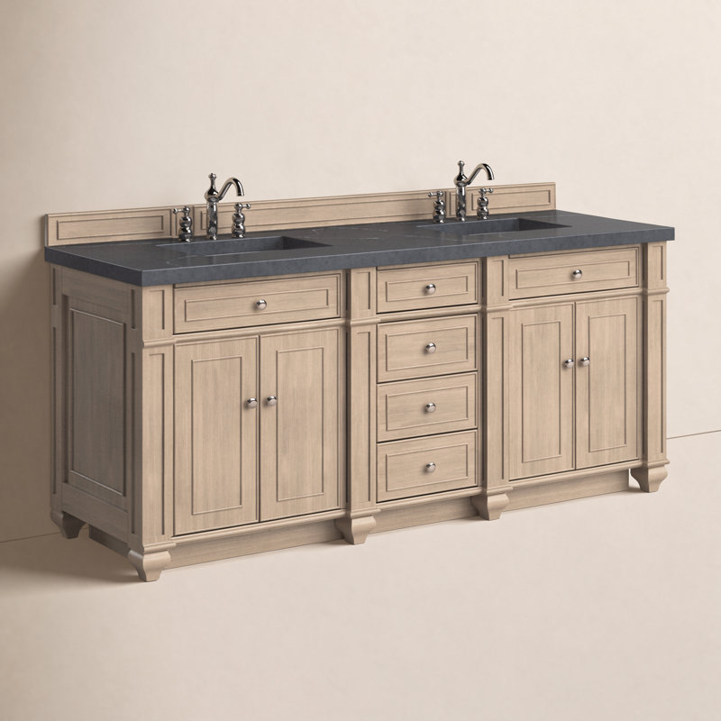 Meuble-lavabo double l 72 po Bristol, Noyer blanchi, Pierre de savon anthracite, 8 po