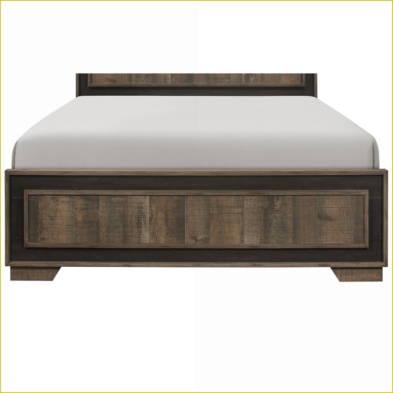Cadre de lit grand en placage de faux bois avec acajou rustique à deux tons & amp; Finition ébène foncé pour la chambre à coucher