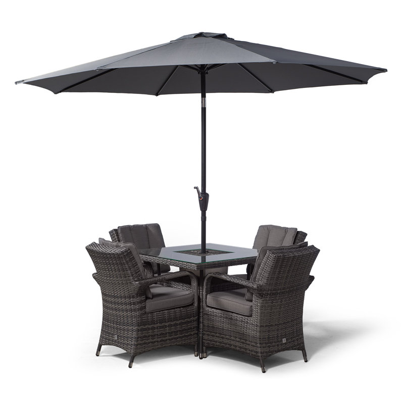 Karas 4 - Person Wicker Patio Dining Set with Square Table , Cushions Included, Grey