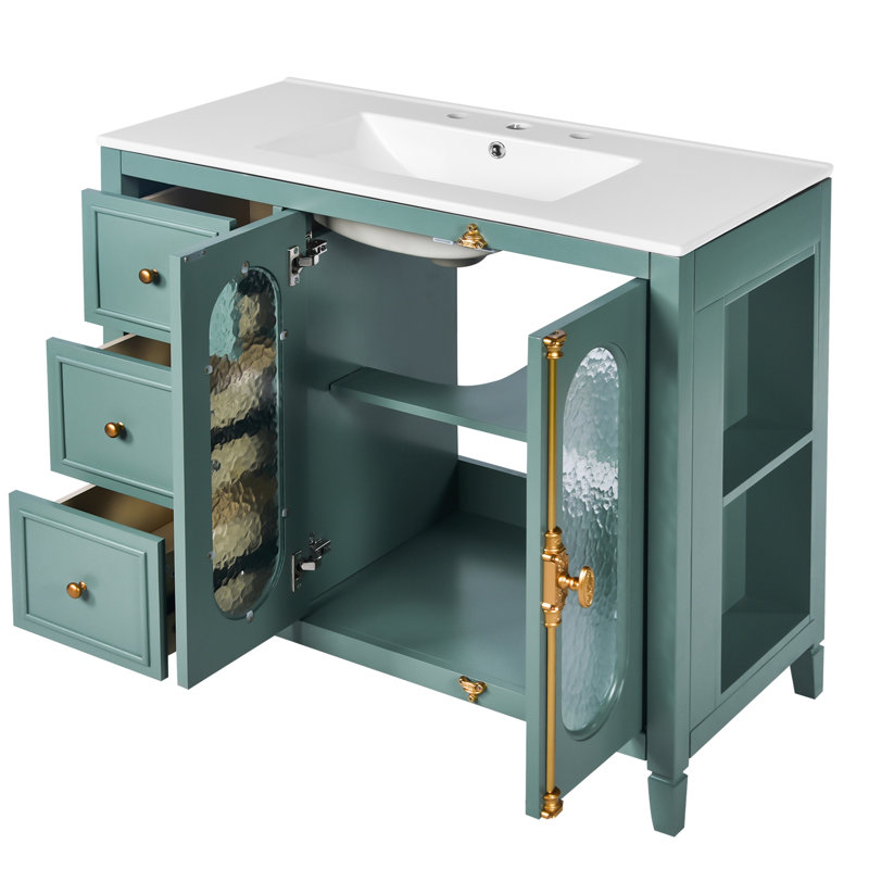 Meuble-lavabo de salle de bain avec 2 portes à fermeture douce