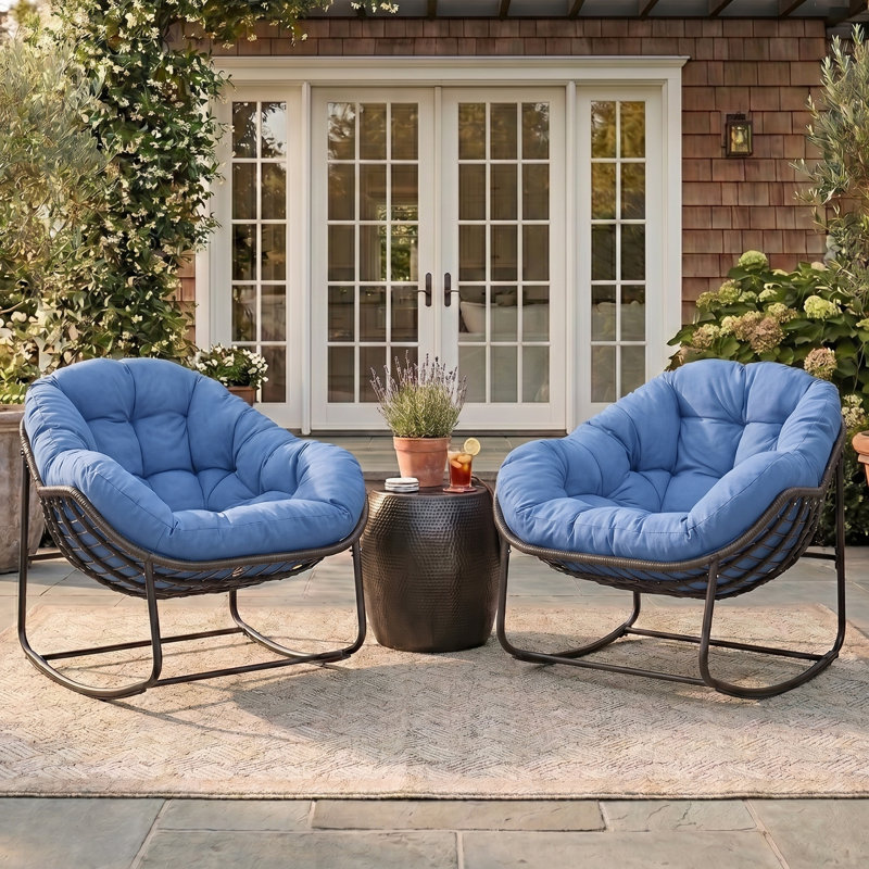 Cini Wicker Outdoor Chair, Blue, Black