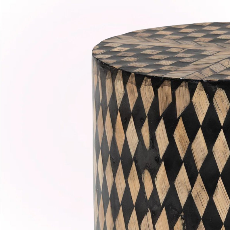 Yatim Round Decorative End Table with Bamboo Diamond Pattern