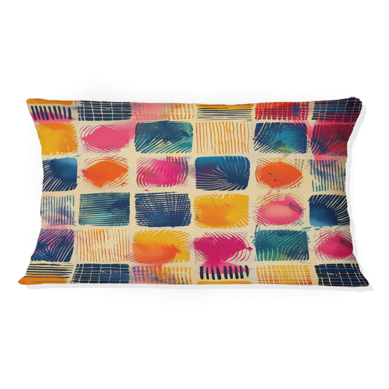 Coussin lombaire géométrique rouge et bleu II